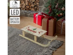 ECD Germany LED Deko Schlitten aus Holz mit 60 LEDs 60x21x13,5cm Braun