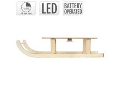 ECD Germany LED Deko Schlitten aus Holz mit 60 LEDs 60x21x13,5cm Braun