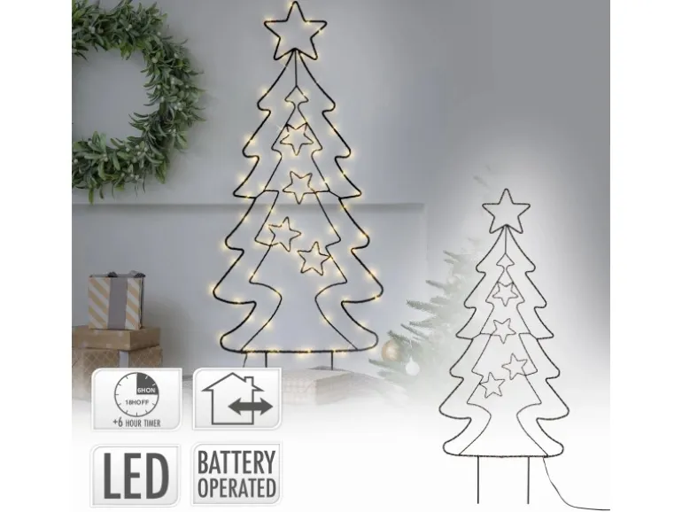 ECD Germany LED Gartenstecker Weihnachtsbaum 87cm 90 LEDs Warmweiß 6 Std Timer