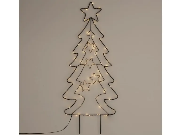 ECD Germany LED Gartenstecker Weihnachtsbaum 87cm 90 LEDs Warmweiß 6 Std Timer