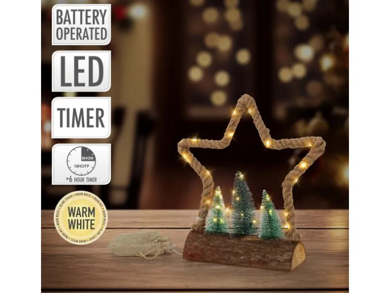 ECD Germany LED Jute Weihnachtsstern mit LED-Beleuchtung 33x9,5x30 cm