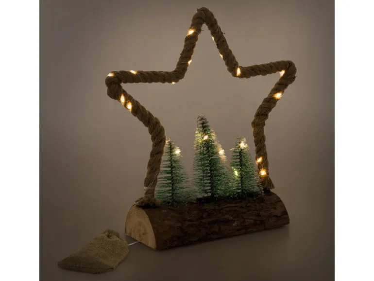 ECD Germany LED Jute Weihnachtsstern mit LED-Beleuchtung 33x9,5x30 cm