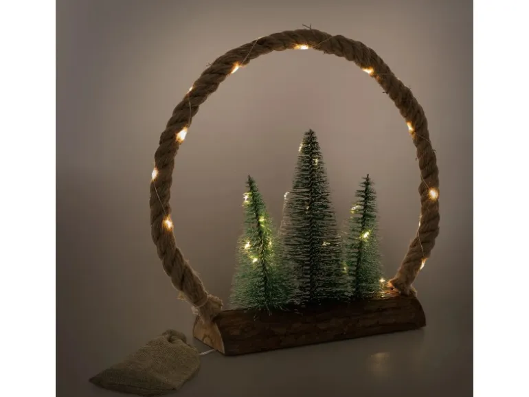 ECD Germany LED Jute Weihnachtskreis mit LED-Beleuchtung 34x30x7,5 cm
