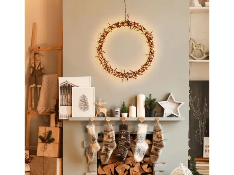 ECD Germany LED Lichterkranz Ø38cm 300 LEDs Warmweiß 8 Leuchtmodi