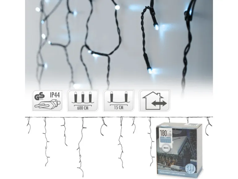 ECD Germany LED Lichtervorhang 6m 180 Kaltweiße LEDs Eiszapfen Lichterkette IP44