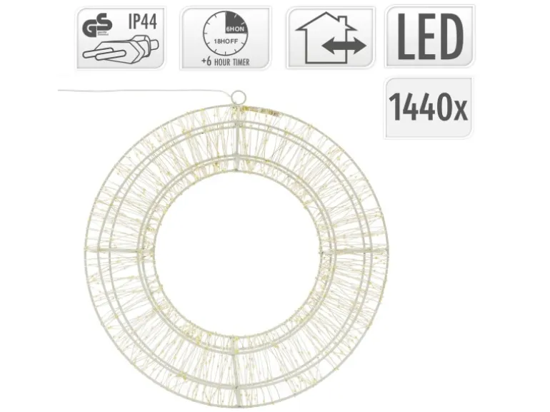ECD Germany LED Metall Kranz 50cm mit 1440 LED Warmweiß und Timer IP44