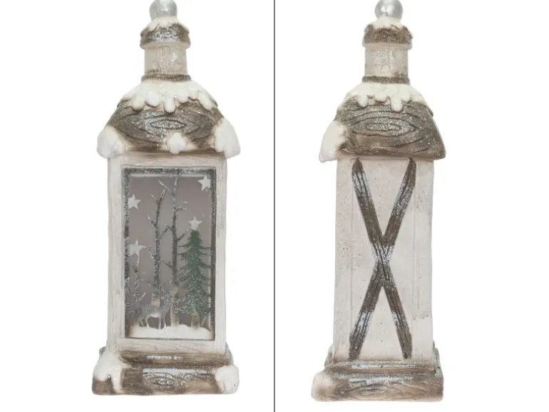 ECD Germany LED Weihnachtslaterne mit Warmweißes Licht 60cm Weiß Beige Grünes