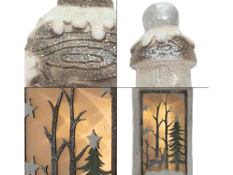 ECD Germany LED Weihnachtslaterne mit Warmweißes Licht 60cm Weiß Beige Grünes