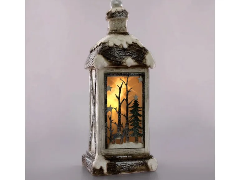 ECD Germany LED Weihnachtslaterne mit Warmweißes Licht 60cm Weiß Beige Grünes