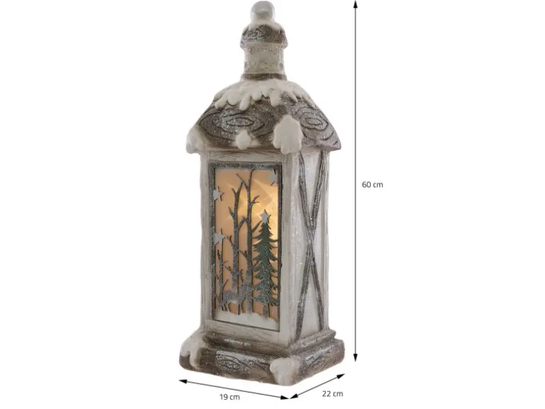 ECD Germany LED Weihnachtslaterne mit Warmweißes Licht 60cm Weiß Beige Grünes