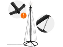 ECD Germany LED Weihnachtsbaum Außen 150 cm 154 LED Warmweiß Metall