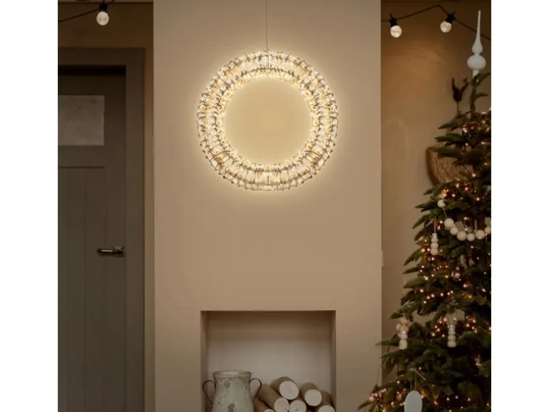 ECD Germany LED Weihnachtskranz 38cm mit 480 Warmweiß Micro LEDs Timer