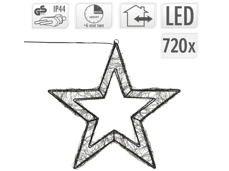 ECD Germany LED-Weihnachtsstern 50 cm 720 LEDs Extra-Warmweiß Metall
