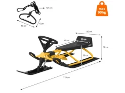 ECD Germany Lenkschlitten in Gelb für Kinder ab 5 Jahre bis 90 kg 119x38x50 cm
