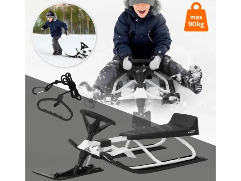 ECD Germany Lenkschlitten in Weiß für Kinder ab 5 Jahre bis 90 kg 119x38x50 cm