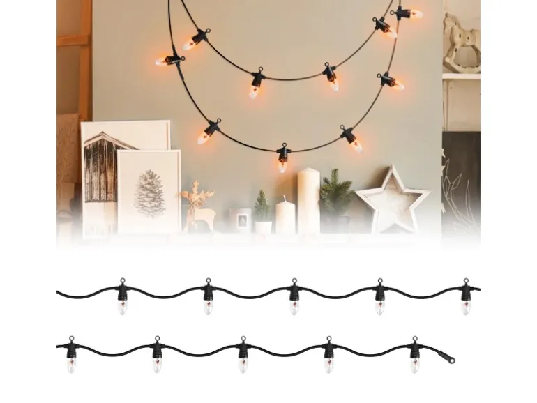 ECD Germany Lichterkette mit Flammeneffekt 360 cm 10 Glühbirnen Warmweiß IP44