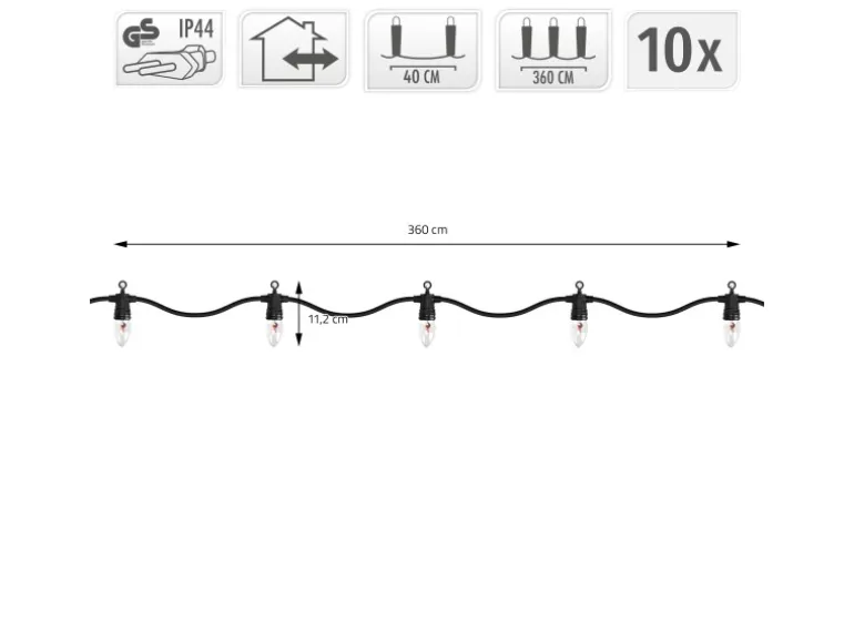 ECD Germany Lichterkette mit Flammeneffekt 360 cm 10 Glühbirnen Warmweiß IP44
