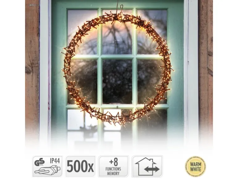 ECD Germany Lichterkranz 500 LEDs 58cm Warmweiß IP44 Türkranz Fensterkranz Ring