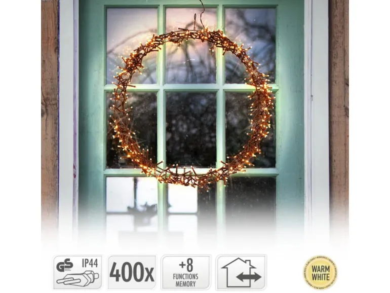 ECD Germany Lichterkranz 400 LEDs 48cm Warmweiß IP44 Türkranz Weihnachtsdeko
