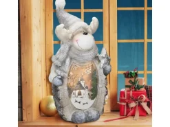 ECD Germany Rentier Figur mit LED Beleuchtung 51 cm Warmweiß Weiß mit Grauem Hut