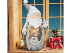 ECD Germany Weihnachtsmann Deko Figur mit LED Beleuchtung 52cm Warmweiß Weiß