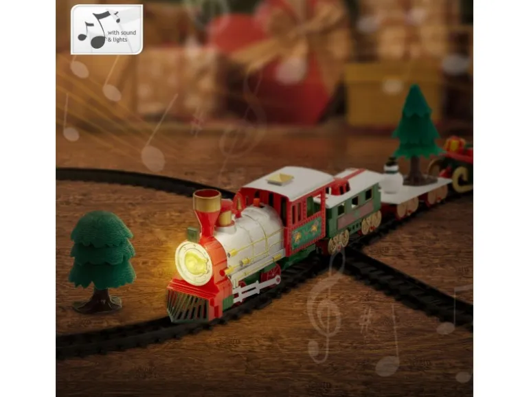 ECD Germany Weihnachtszug Set 22 Teile Batteriebetrieben Licht & Sound