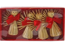 Engel aus Stroh zum Hängen mit Schleife 4 Stück