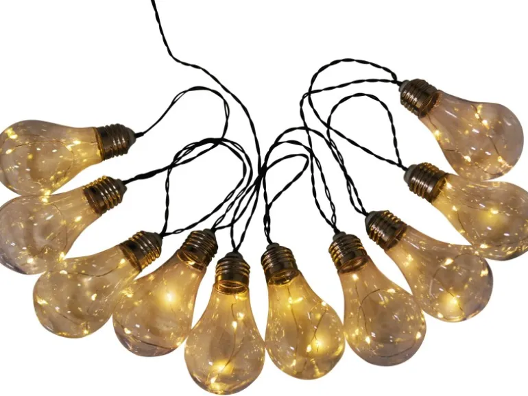 10er-LED-Solar-Lichterkette Glühbirne 7,60 m Schwarz