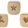 Erst-Holz Zirben Teelichthalter mit Glas und Ausschnitt Stern 3er Set