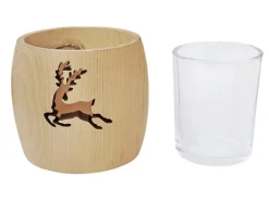 Erst-Holz Zirben Teelichthalter mit Glas und Ausschnitt Stern 3er Set