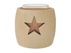 Erst-Holz Zirben Teelichthalter mit Glas und Ausschnitt Stern 3er Set