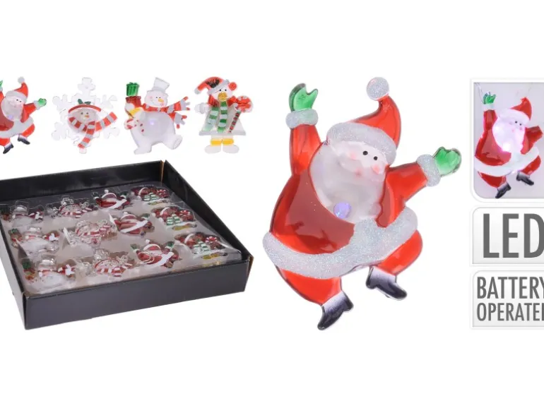 Fensterdeko Weihnachtsfigur mit LED-Beleuchtung 9 cm 4-fach sortiert