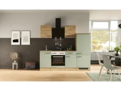 Flex-Well Exclusiv Küche 1706-005 Cara 220 cm Schilfgrün matt - Artisan Eiche