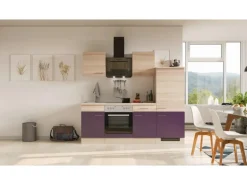 Flex-Well Exclusiv Küchenzeile Focus 220 cm Akazie - Aubergine