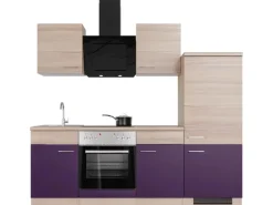 Flex-Well Exclusiv Küchenzeile Focus 220 cm Akazie - Aubergine