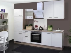 Flex-Well Exclusiv Küchenzeile Valero 270 cm Hochglanz Weiß-Sonoma Eiche