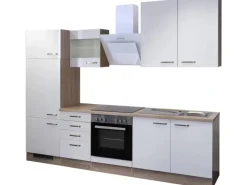 Flex-Well Exclusiv Küchenzeile Valero 270 cm Hochglanz Weiß-Sonoma Eiche