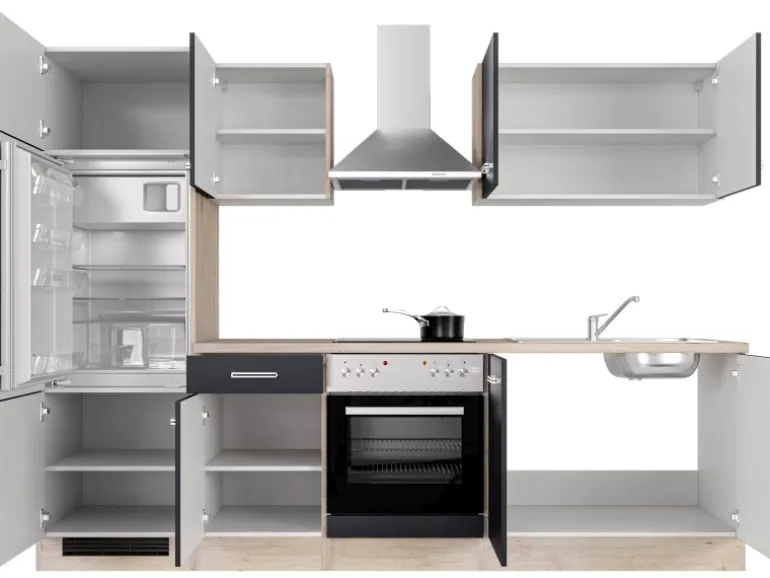 Flex-Well Exclusiv Küchenzeile Lara 270 cm Anthrazit - San Remo Eiche