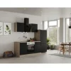 Flex-Well Exclusiv Küchenzeile Capri 220 cm Schwarz Matt-Endgrain Oak