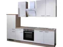 Flex-Well Exclusiv Küchenzeile Valero 270 cm Hochglanz Weiß-Sonoma Eiche