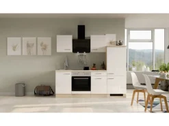 Flex-Well Exclusiv Küchenzeile Valero 220 cm Hochglanz Weiß - Sonoma Eiche