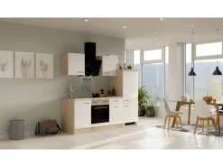 Flex-Well Exclusiv Küchenzeile Valero 220 cm Hochglanz Weiß - Sonoma Eiche