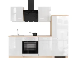 Flex-Well Exclusiv Küchenzeile Valero 220 cm Hochglanz Weiß - Sonoma Eiche