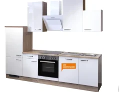 Flex-Well Exclusiv Küchenzeile Valero 280 cm Hochglanz Weiß-Sonoma Eiche