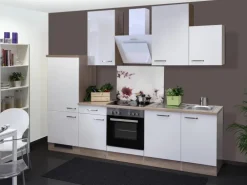 Flex-Well Exclusiv Küchenzeile Valero 280 cm Hochglanz Weiß-Sonoma Eiche