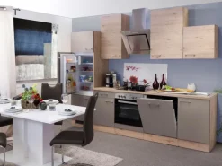 Flex-Well Exclusiv Küchenzeile Arizona 280 cm Quarz Cubanit-San Remo Eiche hell