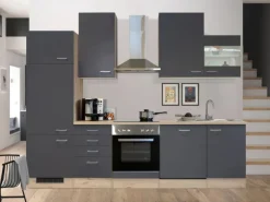 Flex-Well Exclusiv Küchenzeile Morena 280 cm Basaltgrau matt-San Remo Eiche hell