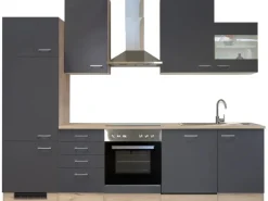 Flex-Well Exclusiv Küchenzeile Morena 280 cm Basaltgrau matt-San Remo Eiche hell