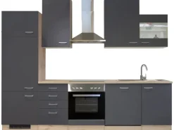 Flex-Well Exclusiv Küchenzeile Morena 280 cm Basaltgrau matt-San Remo Eiche hell