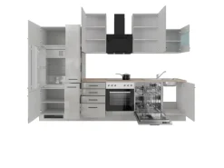 Flex-Well Exclusiv Küchenzeile Lund 310 cm Lichtgrau glänzend-Rauchgrau